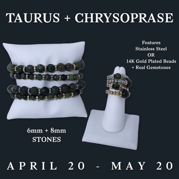 NWT Wool + Pepper Co. Taurus + Chrysoprase Bracelet - Zodiac x Gemstone - Picture 1 of 13
